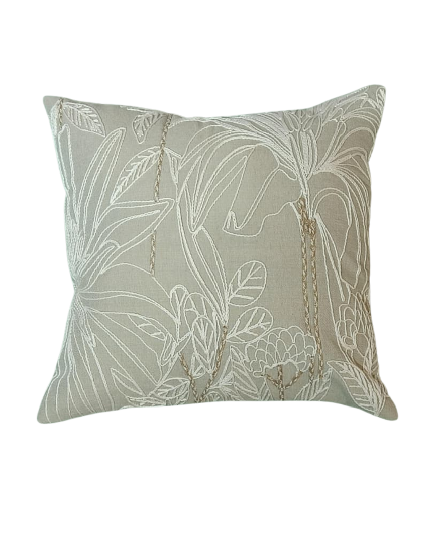 RATIOS Elegant Botanical Embroidered Cushion Cover – Sage Green