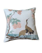 Oriental Crane Embroidered Cushion Cover – Pastel Blue