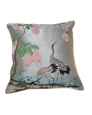 Oriental Crane Embroidered Cushion Cover – Stone Grey