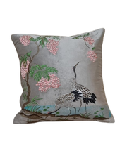 Oriental Crane Embroidered Cushion Cover – Stone Grey