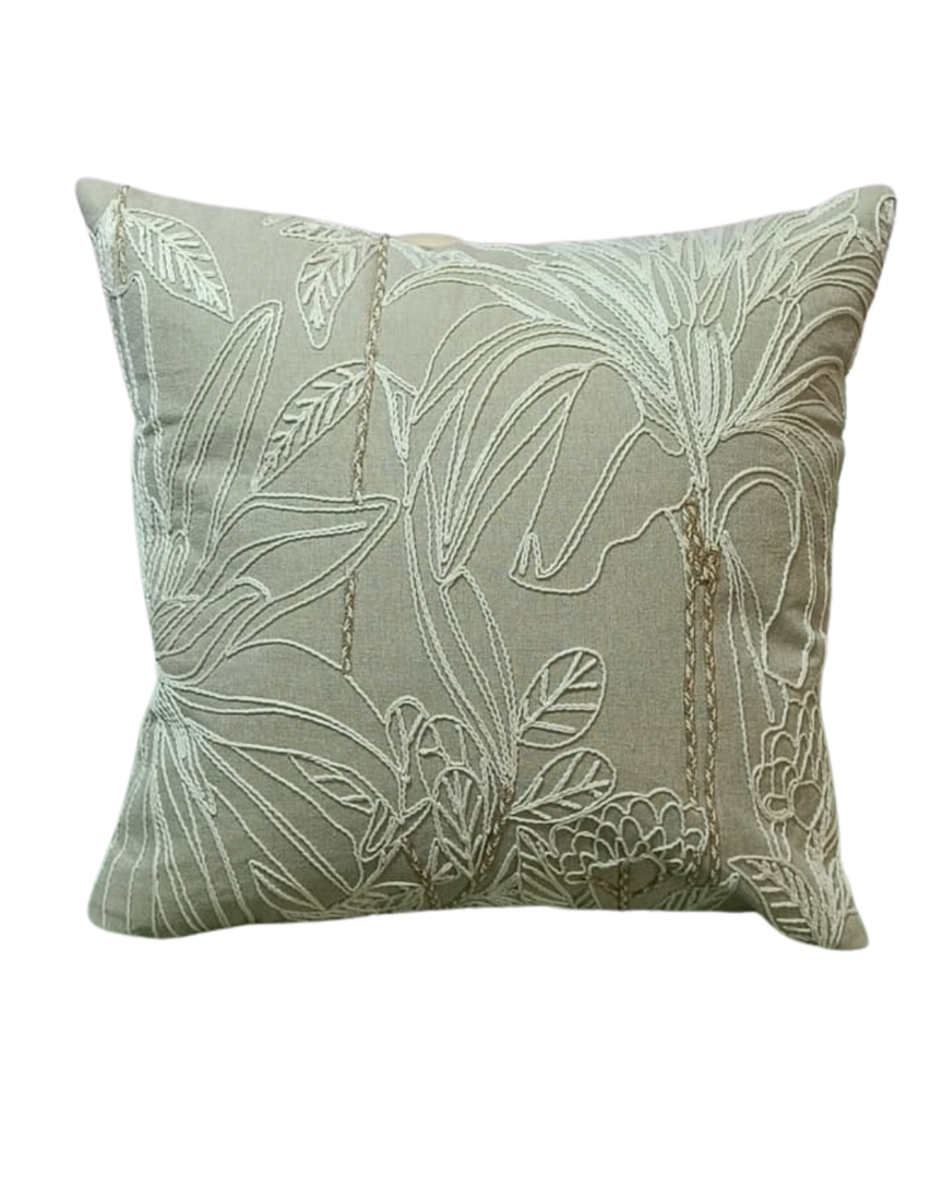 RATIOS Elegant Botanical Embroidered Cushion Cover – Sage Green