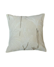 RATIOS White Embroidered Cushion Cover with Botanical Leaf Design & Subtle Sequin Accents