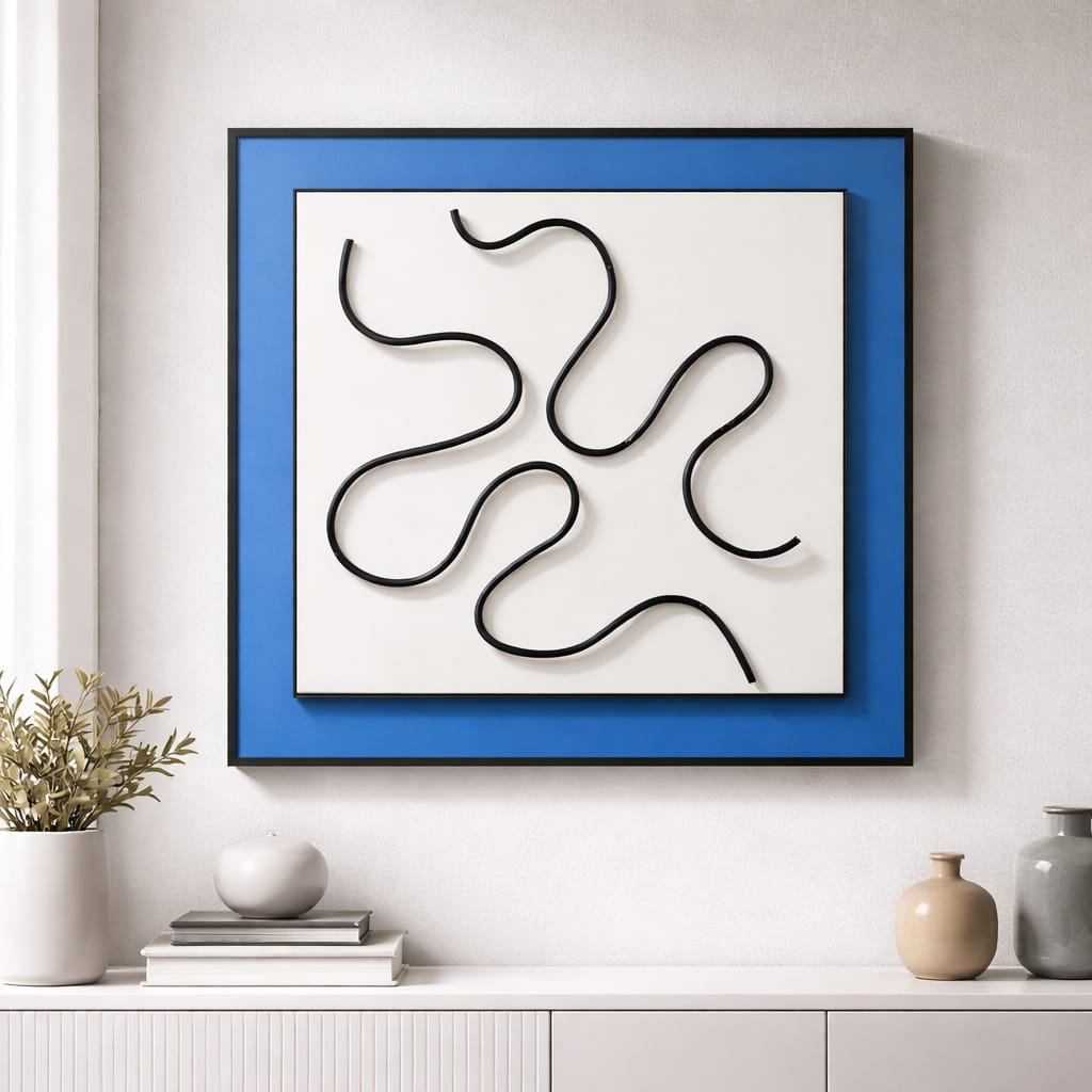 Modern Abstract Line Wall Art – Blue Frame