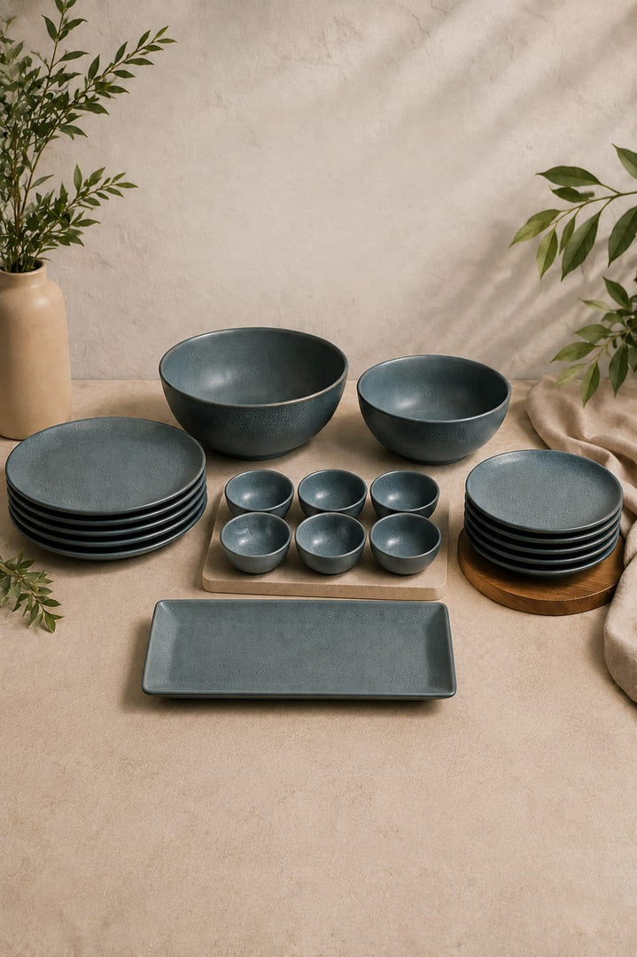 Matte Slate Grey Ceramic Dinnerware Set – 25 Pieces