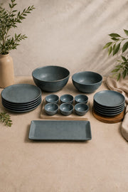 Matte Slate Grey Ceramic Dinnerware Set – 25 Pieces