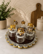 Load image into Gallery viewer, Handcrafted Decorative Glass Jar Set with Embellished Lids (Set of 6) | Luxury Kitchen Storage Jars