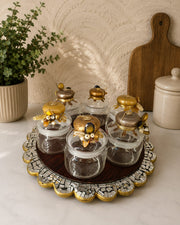Handcrafted Decorative Glass Jar Set with Embellished Lids (Set of 6) | Luxury Kitchen Storage Jars