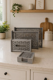 Modern Geometric Metal Desk Organizer Set – Grey (4-Piece)