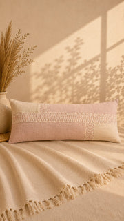 Blush Nordic Woven Lumbar Cushion Cover – Soft Pink & Ivory