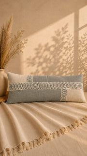 Nordic Woven Patchwork Lumbar Cushion Cover – Sage & Ivory