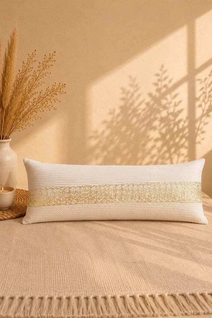 Ivory Luxe Gold Accent Lumbar Cushion Cover