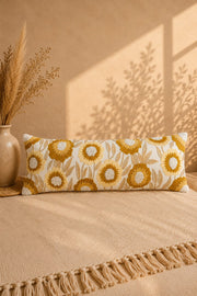 Golden Bloom Embroidered Lumbar Cushion Cover – Mustard & Ivory Floral