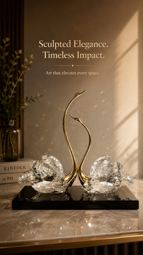 Luxury Crystal Swan Sculpture Set with Gold Finish | Elegant Table Décor