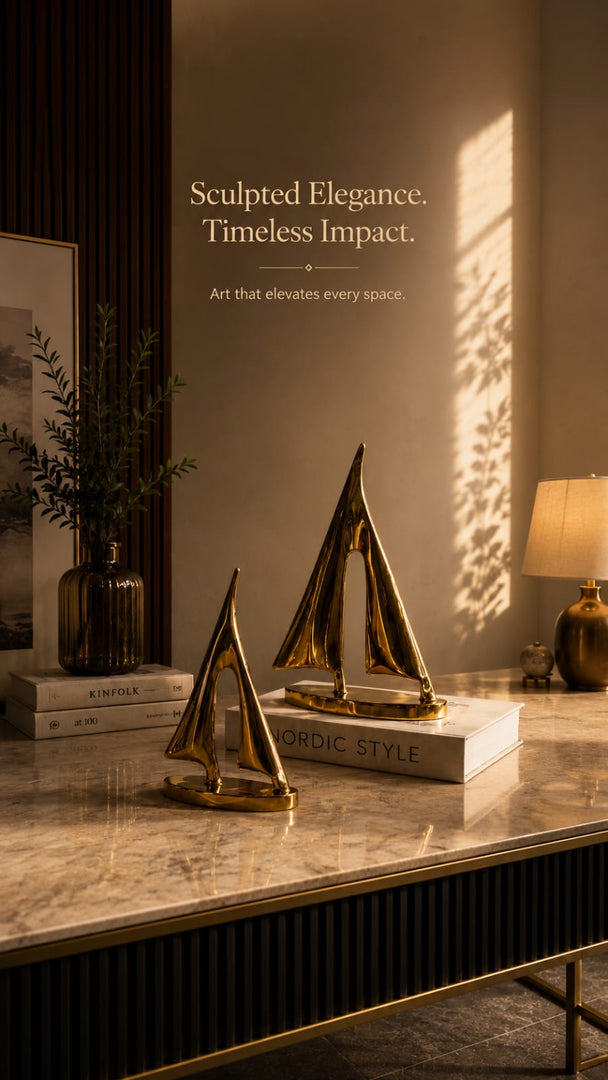 Luxury Gold Sailboat Sculpture Set | Modern Abstract Table Décor (Set of 2)