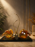Load image into Gallery viewer, Luxury Amber Crystal Swan Sculpture Set | Gold Decorative Table Accent