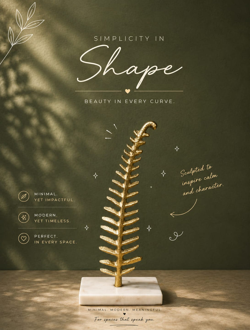 Golden Fern Leaf Sculpture with Marble Base – Modern Decorative Accent