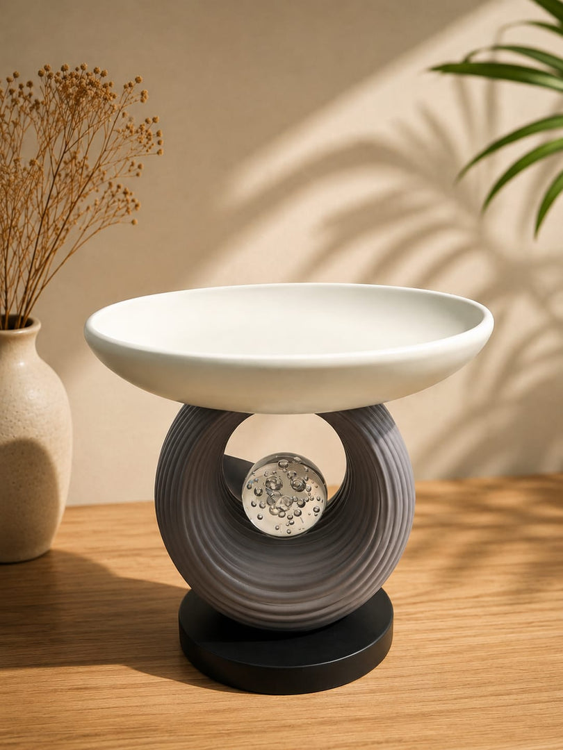 Modern Ceramic Pedestal Bowl with Glass Accent – Contemporary Decorative Fruit Bowl | Luxury Table Centerpiece