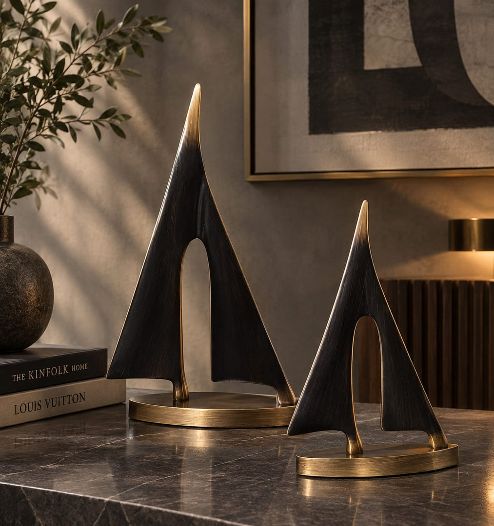 Modern Abstract Sailboat Accent Sculptures | Luxury Tabletop Figurine Set of 2
