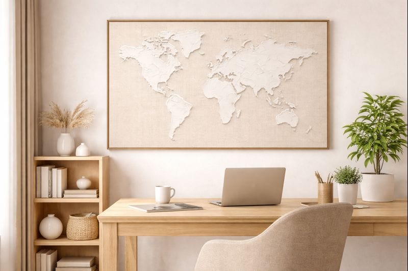 Modern Textured World Map Wall Art – Office &amp; Home Decor