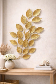 🌿 Golden Textured Leaf Metal Wall Art – Premium Home Décor