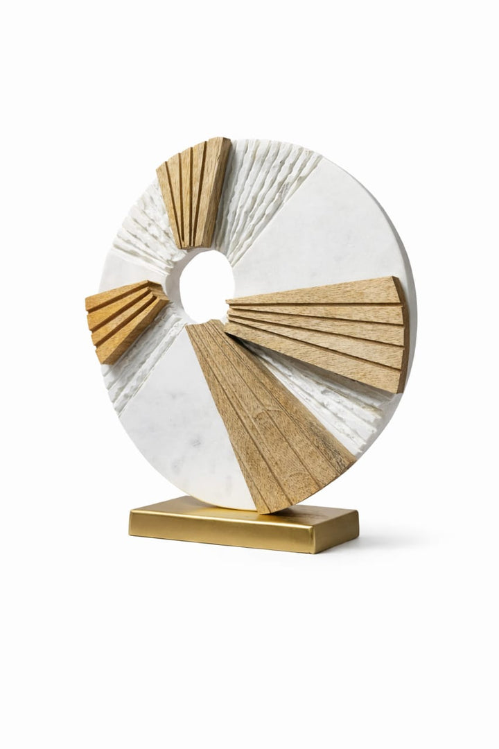 Abstract Marble & Wood Circular Sculpture