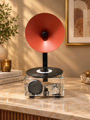 Vintage-Inspired Retro Record Player Tabletop Décor – Orange & Black Statement Design