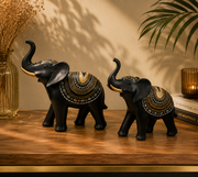 Royal Black Elephant Showpiece Set – Premium Resin Decorative Figurines | Luxury Home Décor (Set of 2)