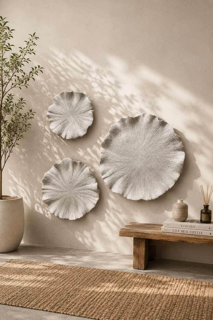 Abstract Leaf Wall Art Set of 3 | Textured Modern Decorative Wall Panels | Off White