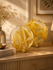 Amber Swirl Glass Orb Vase Set – Modern Decorative Accent