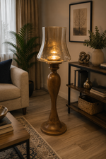 Load image into Gallery viewer, Heritage Glow Wooden Floor Candle Holder – Rustic Luxury Lantern Stand
