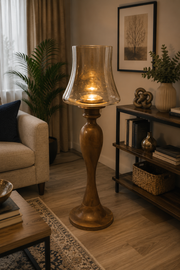 Heritage Glow Wooden Floor Candle Holder – Rustic Luxury Lantern Stand