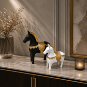 Royal Horse Figurine Set – Black & White with Gold Accents