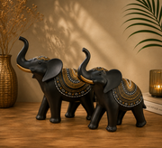 Royal Black Elephant Showpiece Set – Premium Resin Decorative Figurines | Luxury Home Décor (Set of 2)
