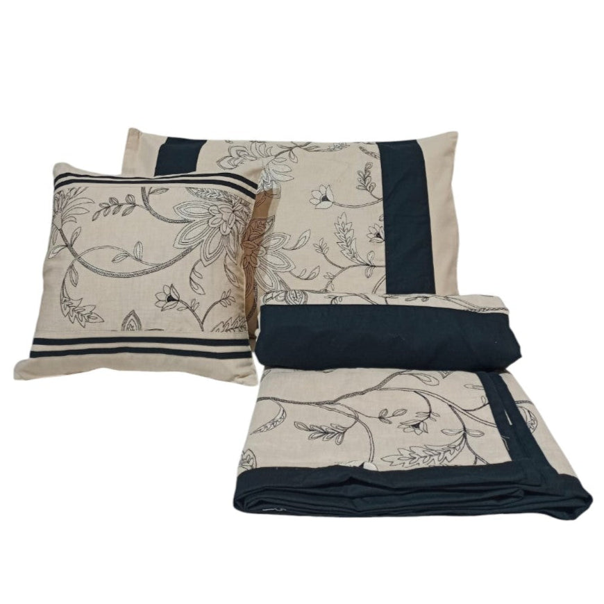 RA Black & Cream Embroidered Bedcover