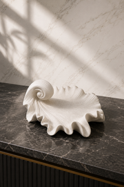 Nautilus Shell Decorative Bowl | Premium White Resin Accent Tray