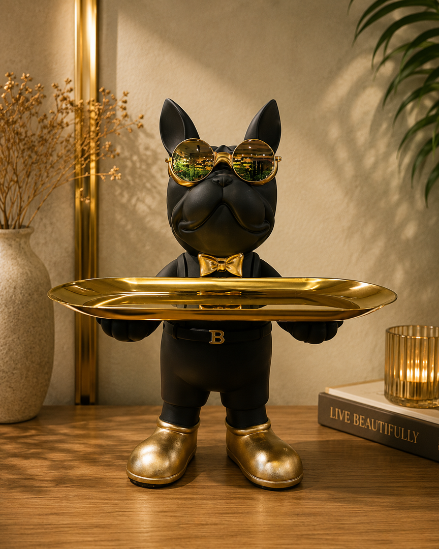 Luxury Bulldog Butler Tray – Premium Decorative Organizer Showpiece | Modern Tabletop Storage Accent