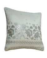 Load image into Gallery viewer, Ivory Floral Embroidered Cushion Cover with Silver Detailing