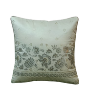 Ivory Floral Embroidered Cushion Cover with Silver Detailing