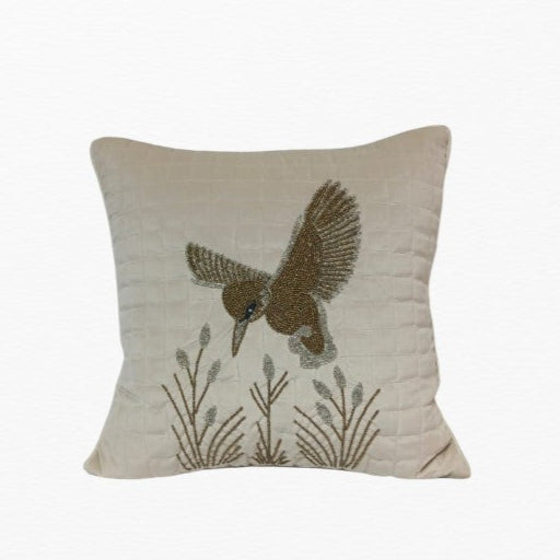 RA White Velvet Embroidered Cushion Cover