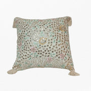 RA Mirror Work Embroidered Cream Cushion Cover