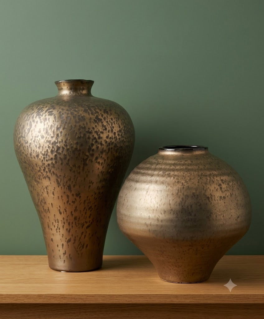 Antique Metallic Decorative Vase Set – Textured Finish