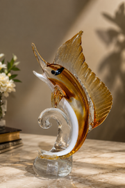 Golden Glass Sailfish Sculpture – Luxury Decorative Showpiece