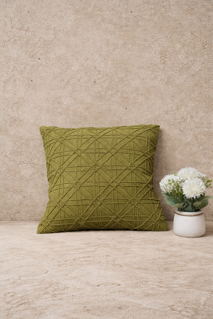 🌿 Olive Green Geometric Textured Cushion Cover&nbsp;