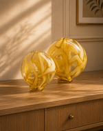 Load image into Gallery viewer, Amber Swirl Glass Orb Vase Set – Modern Decorative Accent