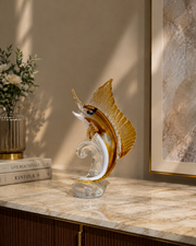 Golden Glass Sailfish Sculpture – Luxury Decorative Showpiece