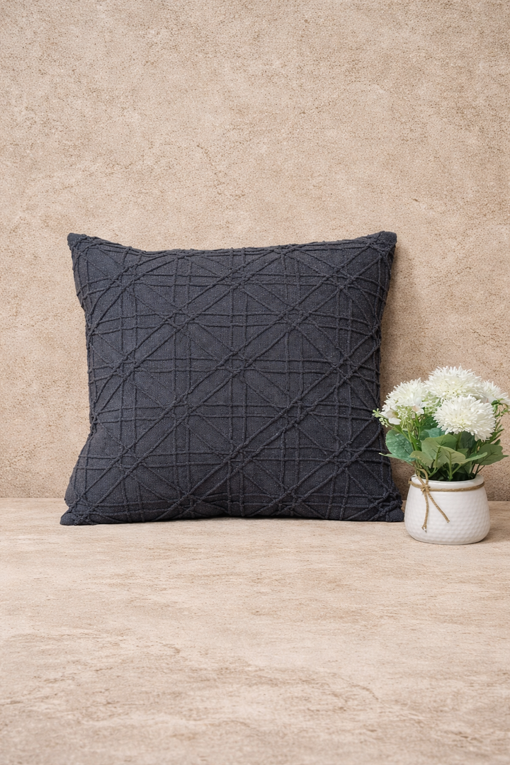 Charcoal Geometric Textured Cushion Cover