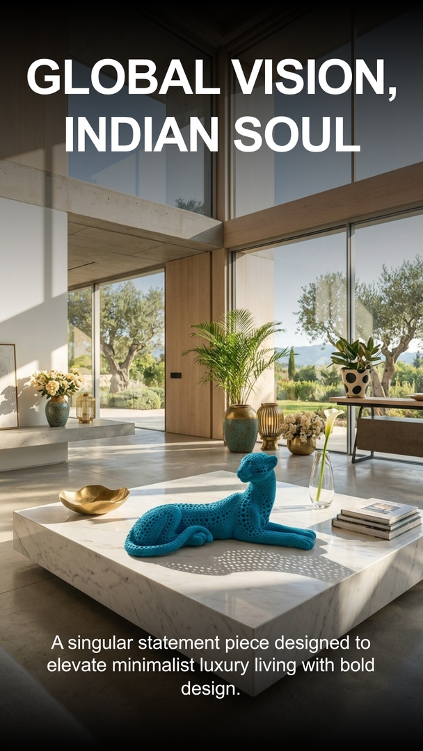 Azure Panther Sculptural Décor – Luxury Statement Art Piece