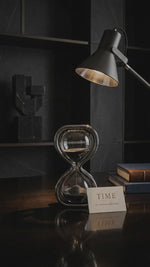 Load and play video in Gallery viewer, Modern Chrome Glass Hourglass with Black Sand | Luxury Decorative Sand Timer